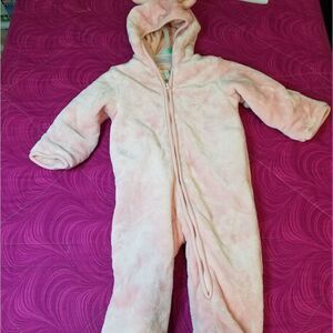 Children's Place pink teddy bear fuzzy one piece 6-9 months